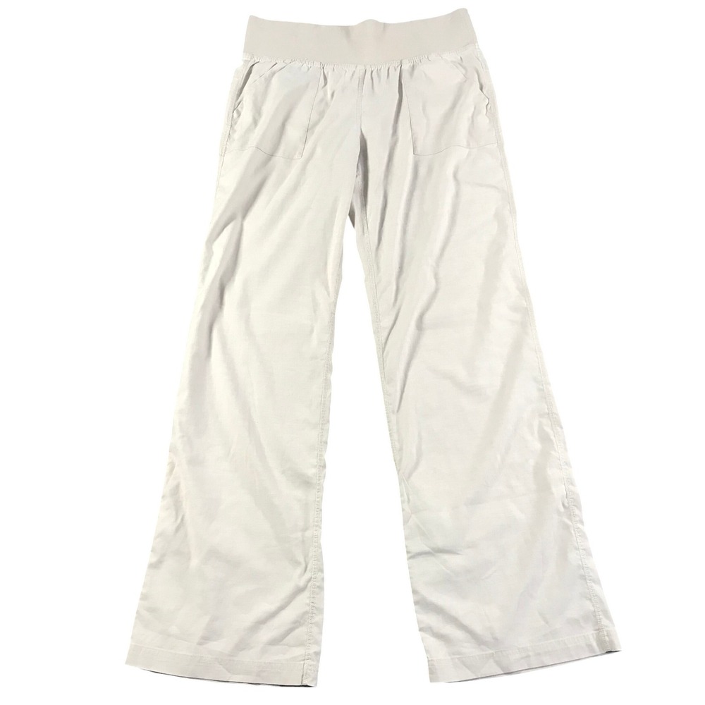 Prana Womens Medium Beige Hemp Blend Wide Leg Elastic Waist Yoga Travel Pants